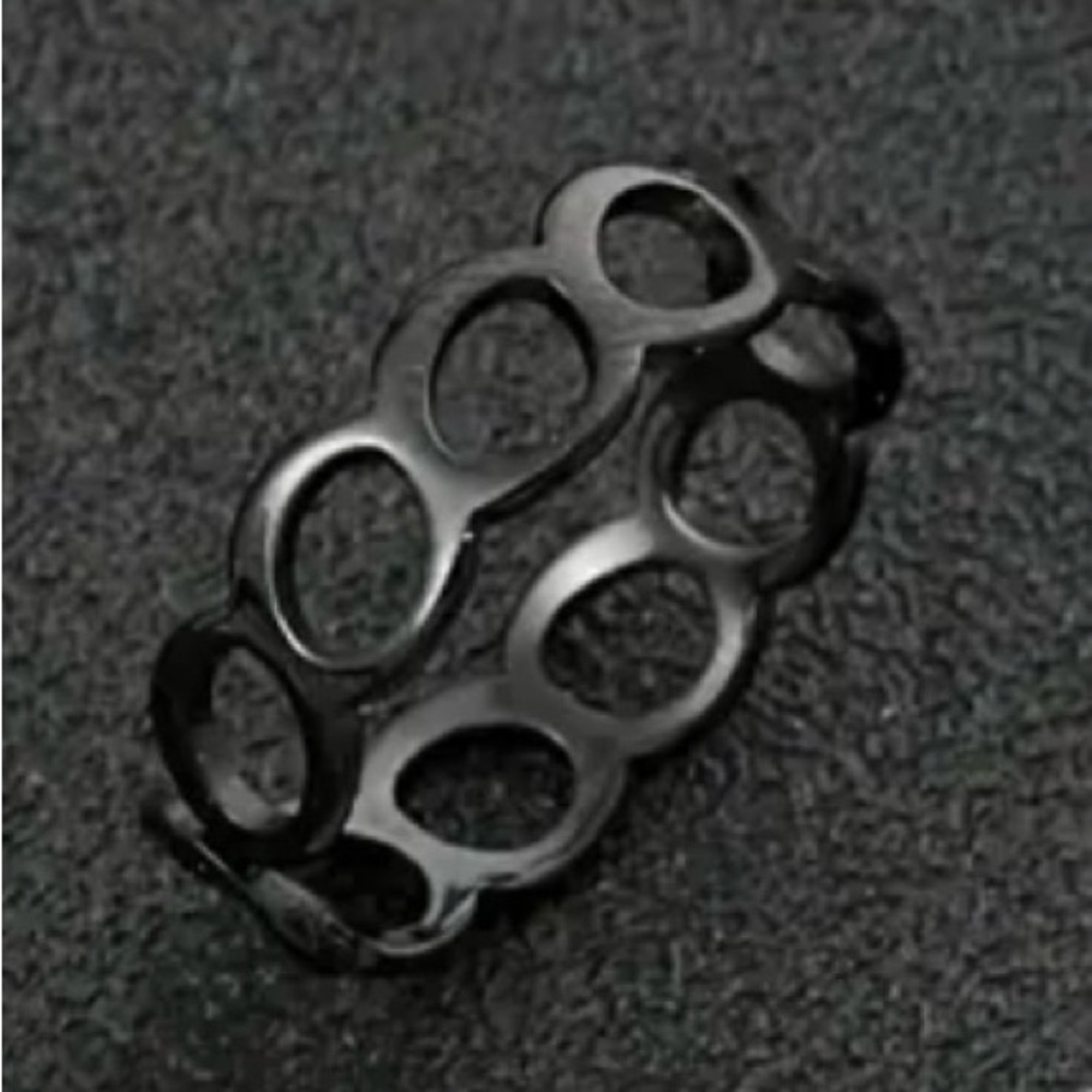 Men’s Stainless Steel Open Rings, Black Geometric Adjustable Size 9-13